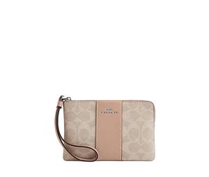Buy Coach Corner Zip Artificial Leather Bonded Cow Split Leather Wrist Bags Clutches Small Size Women's Taupe at Sasom – Authentic and Ready to Ship