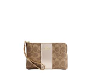 Buy Coach Corner Zip Coated Canvas Wrist Bag Clutch Small Size Women's Tan & Light Champagne at Sasom – Authentic and Ready to Ship