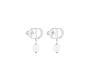 Buy Dior Petit CD Earrings In Palladium-Finish Metal And White Resin Pearls at Sasom – Authentic and Ready to Ship