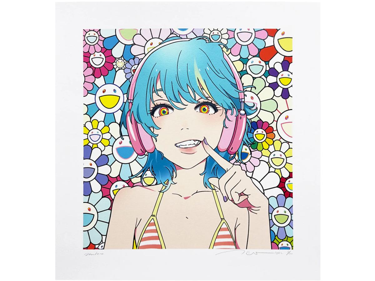 https://d2cva83hdk3bwc.cloudfront.net/G-TAK-1B32692-takashi-murakami-x-mebae-smile-02-w-m-f-print-signed-edition-of-100-blue-hair-pink-headphones-1.jpg