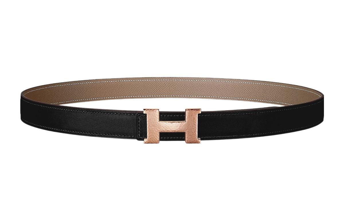 Hermès double sided brown/black belt gold HERMES H Logo Constance Reversible Buckle Belt Leather Black  main image 2