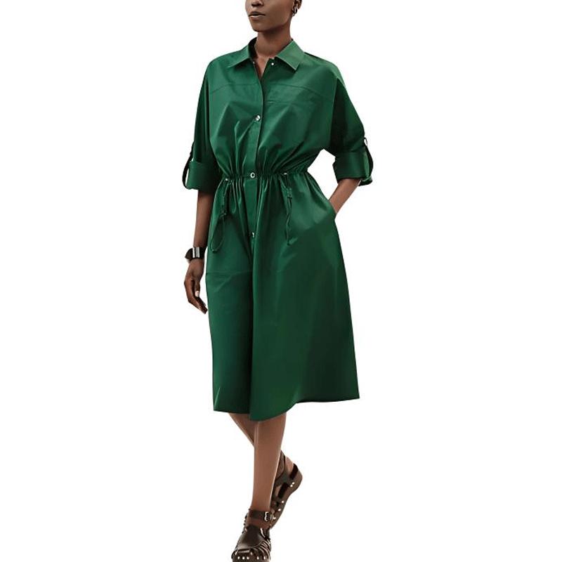SASOM | apparel Hermes Long-Sleeved Dresses Women's Dark Green Check the  latest price now!