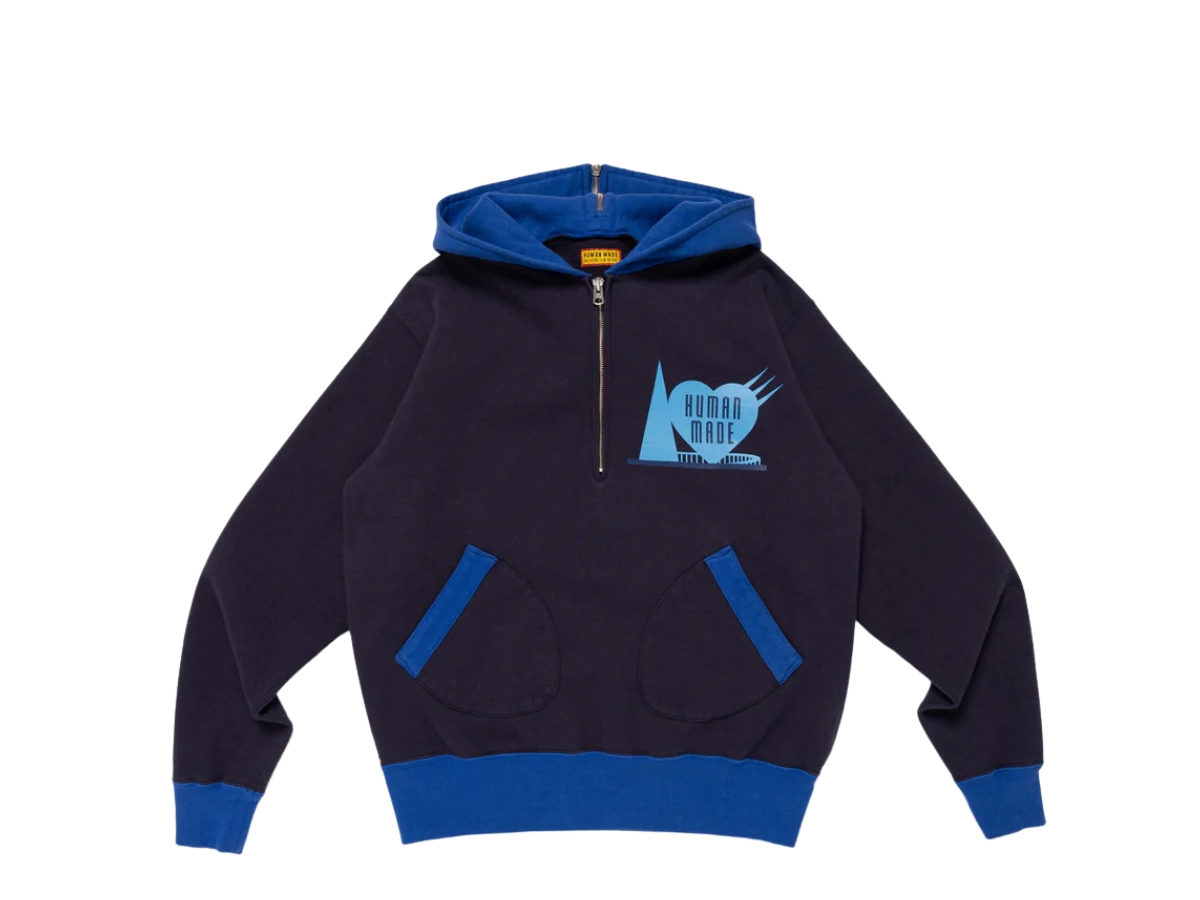 Human Made Half-Zip Hoodie Navy Shop Authentic at SASOM