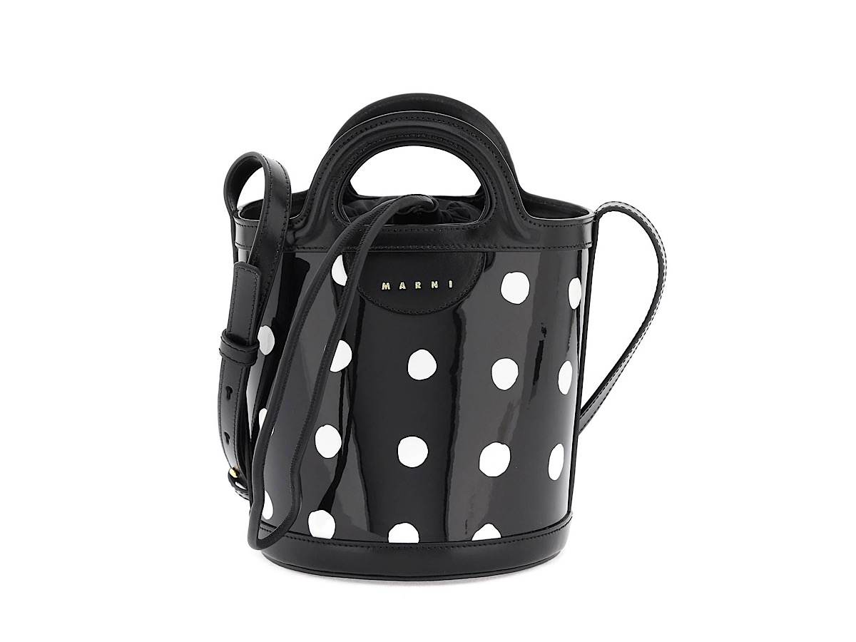 ★MARNI★ Mini Tropicalia Bucket Bag Black SCMP0056Q1P386000 Tropicalia Small Bucket Bag in black leather and raffia