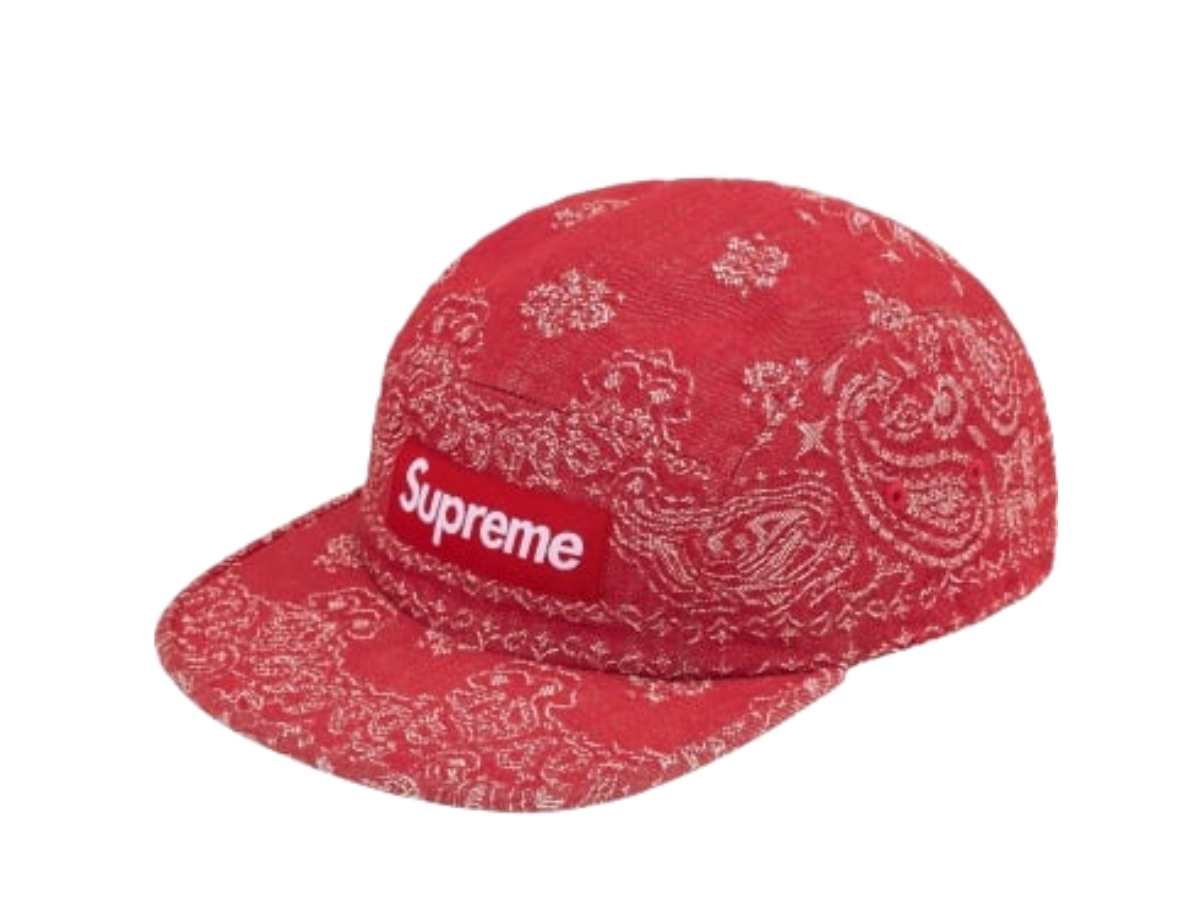 Buy Supreme Bandana Jacquard Denim Camp Cap Red | SASOM