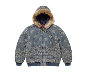 Supreme Bandana Jacquard Denim Hooded Work Jacket Black