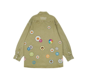 Buy Takashi Murakami Flowers Embroidery Patch Cotton Shirts Khaki at Sasom – Authentic and Ready to Ship