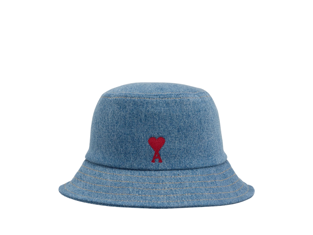 ★AMI PARIS★Blue Cotton Ami Paris Patch Bucket Hat★大人気 Blue Cotton Ami Paris Patch Bucket Hat by AMI Paris on Sale