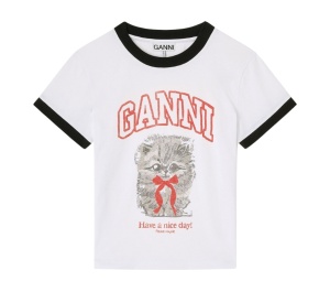 Buy Ganni Cropped Kitty T-shirt White at Sasom – Authentic and Ready to Ship