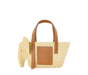 Buy Loewe Small Elephant Basket Bag In Raffia And Calfskin Natural Tan at Sasom – Authentic and Ready to Ship