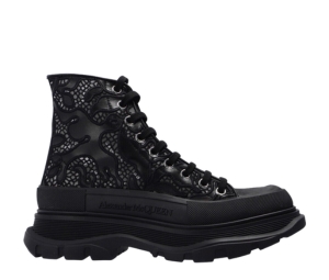 Alexander McQueen Tread Slick Lace Up Black Lace Leather Boots