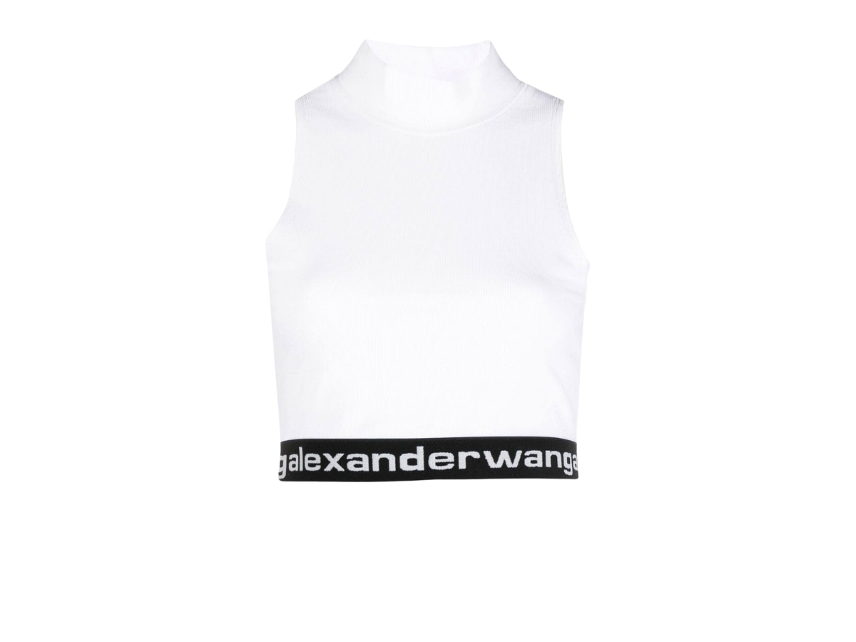 SASOM  apparel Alexander Wang Logo-Tape Cropped Top White Check
