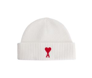 Ami De Coeur Beanie In Felted Wool Off-White Red