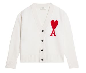 Ami De Coeur Cardigan In Felted Merino Wool Off-White-Red