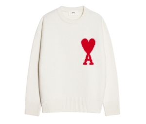 AMI de Coeur Oversize Intarsia Sweater Off White Red