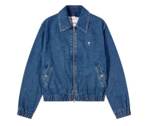 Ami Paris Ami De Coeur Metal Stud Zipped Jacket In Denim Used Indigo