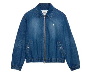 Ami Paris Ami De Coeur Metal Stud Zipped Jacket In Denim Used Blue