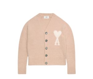 Ami Paris Cloudy Wool Ami De Coeur Cardigan In Hairy Alpaca