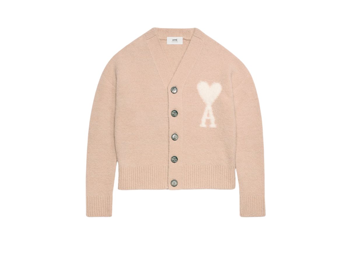 Ami Paris Cloudy Wool Ami De Coeur Cardigan In Hairy Alpaca
