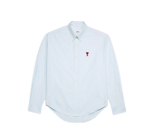 Buy Ami Paris logo-embroidered striped cotton shirt Light Blue at Sasom – Authentic and Ready to Ship
