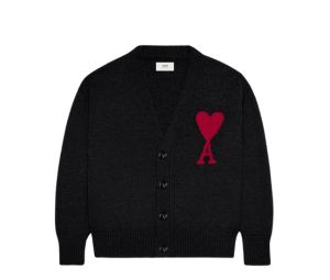 Ami Paris Red Ami De Coeur Cardigan In Felted Merino Wool Black-Red