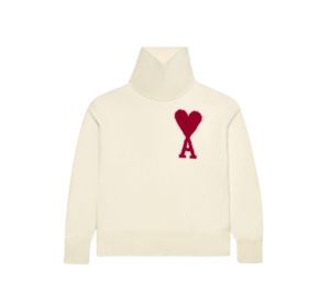 Ami Paris Red Ami De Coeur Sweater In Felted Merino Wool Off-White-Red