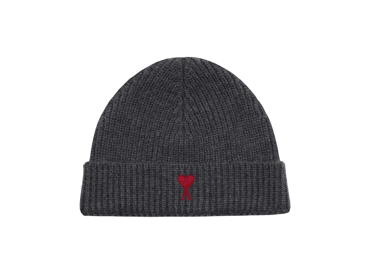 Buy AMI Red Ami De Coeur Beanie Heather Grey Red at Sasom – Authentic and Ready to Ship