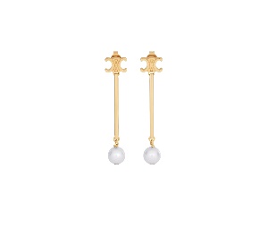 Buy Celine Les Perles Celine Straight Earrings in Resin Pearls and Brass with Gold Finish at Sasom – Authentic and Ready to Ship