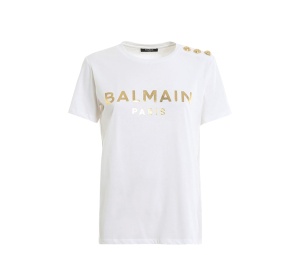 Buy Balmain Golden logo T-shirt with buttons White at Sasom – Authentic and Ready to Ship