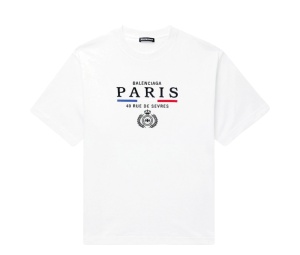 Buy Balenciaga Paris Flag Logo-Embroidered T-Shirt White at Sasom – Authentic and Ready to Ship