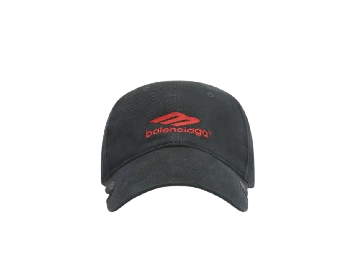 Sasom เครื่องประดับ Balenciaga 3b Sports Icon Baseball Cap In Black And Red Cotton Drill เช็ค 7679