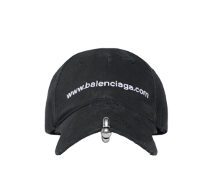 Balenciaga Bal.com Front Piercing Cap In Black And White Cotton Drill