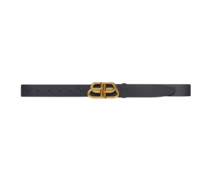 Balenciaga BB Large Belt In Black Vegetable Tanned Calfskin With Aged-Gold Toned Interlocked BB Logo Hardware