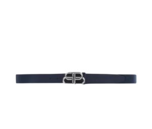 Balenciaga BB Large Leather Belt In Leather With Silver Metal Hardware Navy
