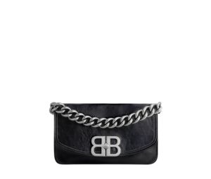 Buy Balenciaga BB Soft Small Flap Bag In Black Peach Calfskin With Aged-Silver Hardware at Sasom – Authentic and Ready to Ship