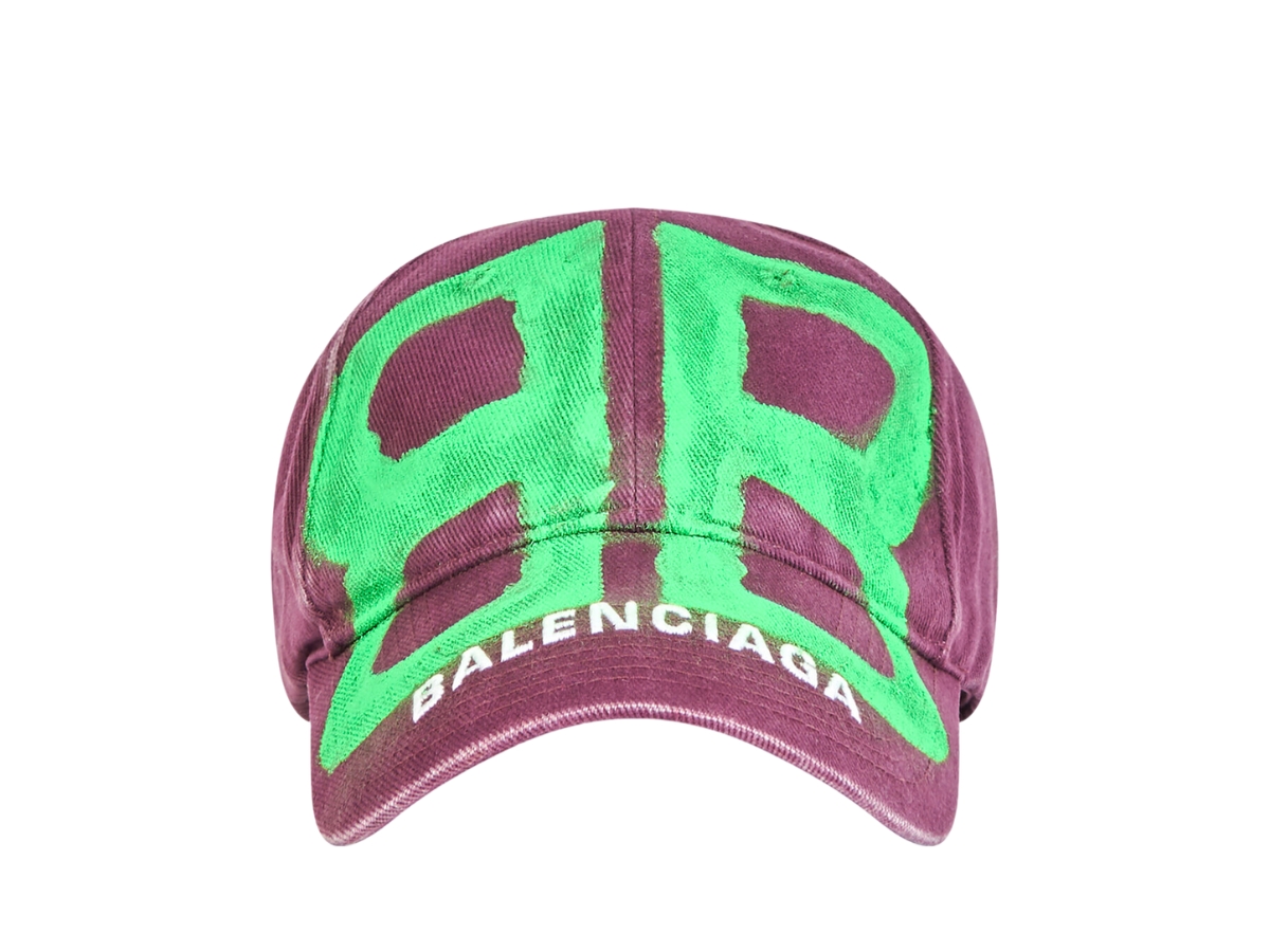 Balenciaga BB Sprayed Cap In Dark Red And Neon Green Cotton Drill | Sasom