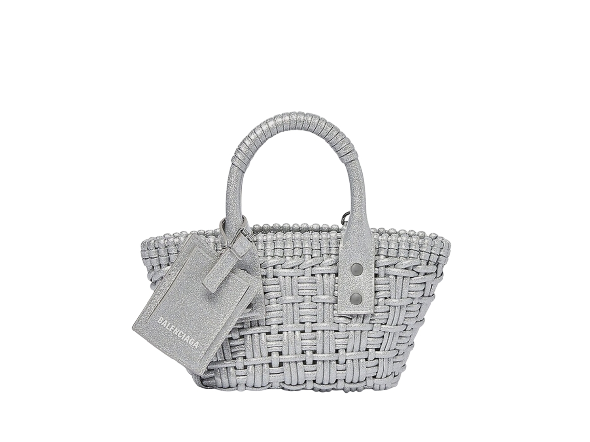 Balenciaga Bistro XXS Basket In Silver Leather With Strap