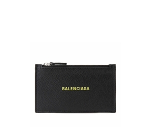 Balenciaga Cash Long Coin And Card Holder In Grained Leather Yellow Neon Logo
