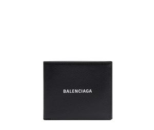 Balenciaga Cash Square Folded Wallet In Grained Calfskin Black White
