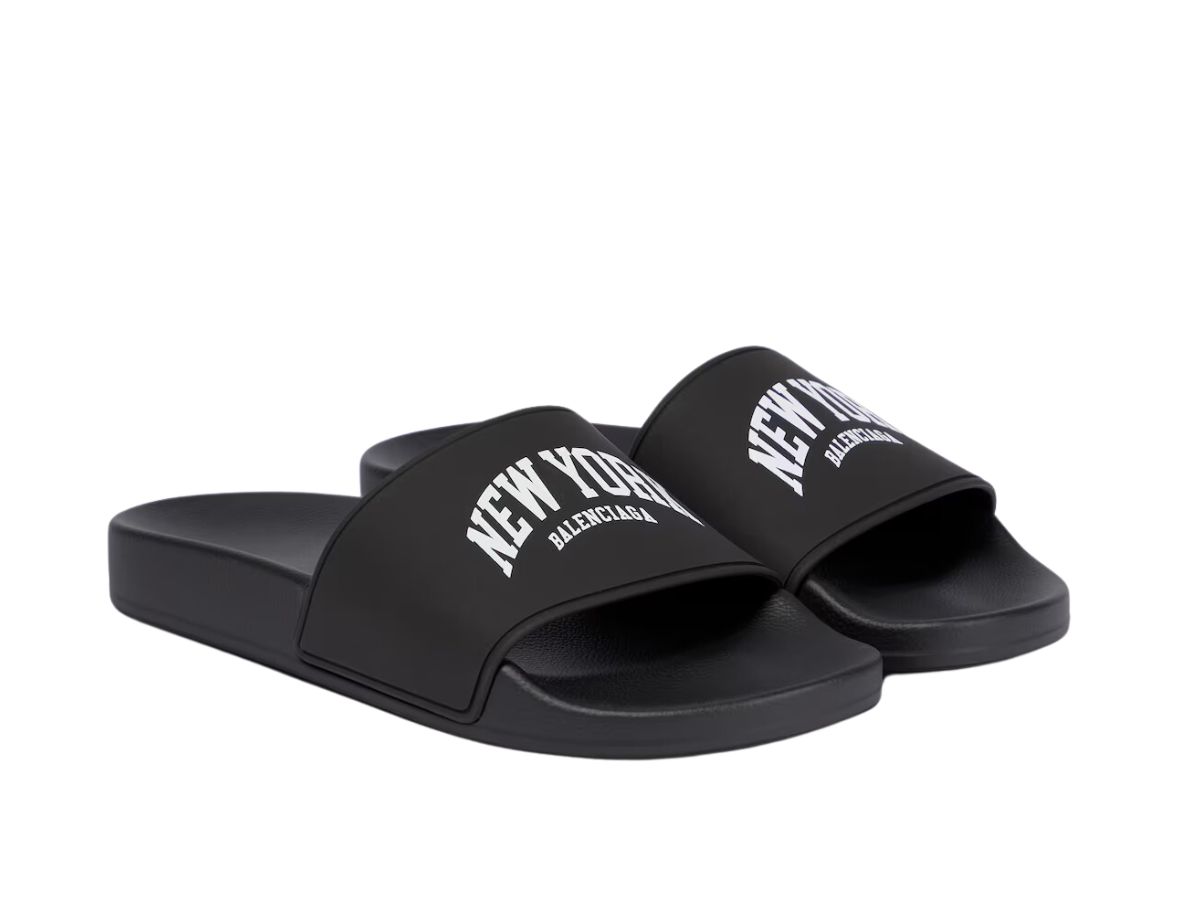 Balenciaga Cities New York Pool Rubber Slide Sandals In Black (W)