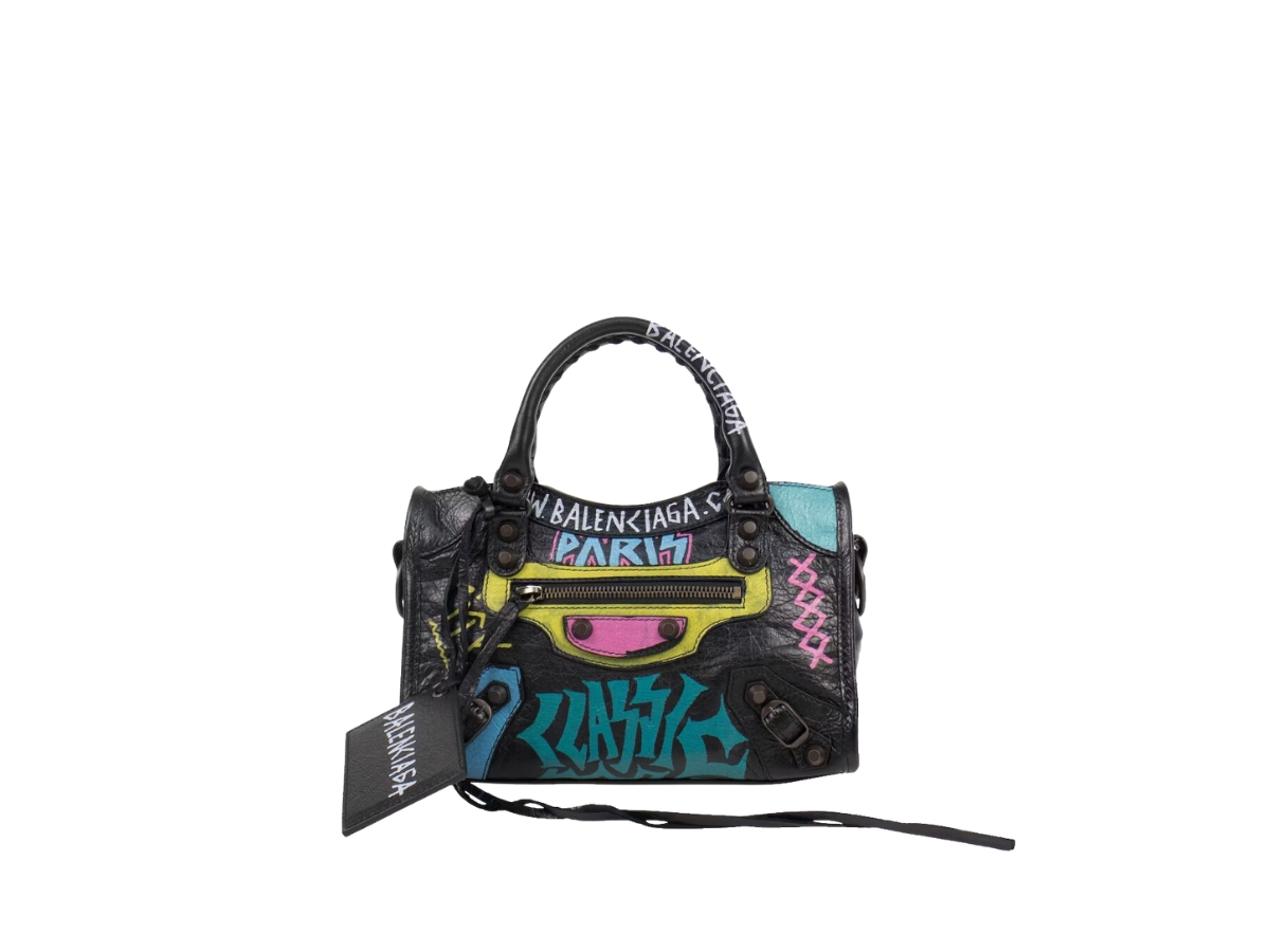 Balenciaga City Classic Graffiti Mini Bag In Leather With Old