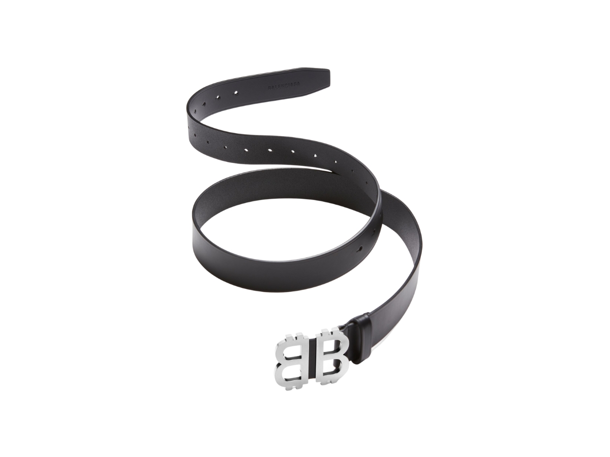 Balenciaga Crypto BB Belt In Black Natural Calfskin With Aged-Silver Crypto  BB Logo Hardware