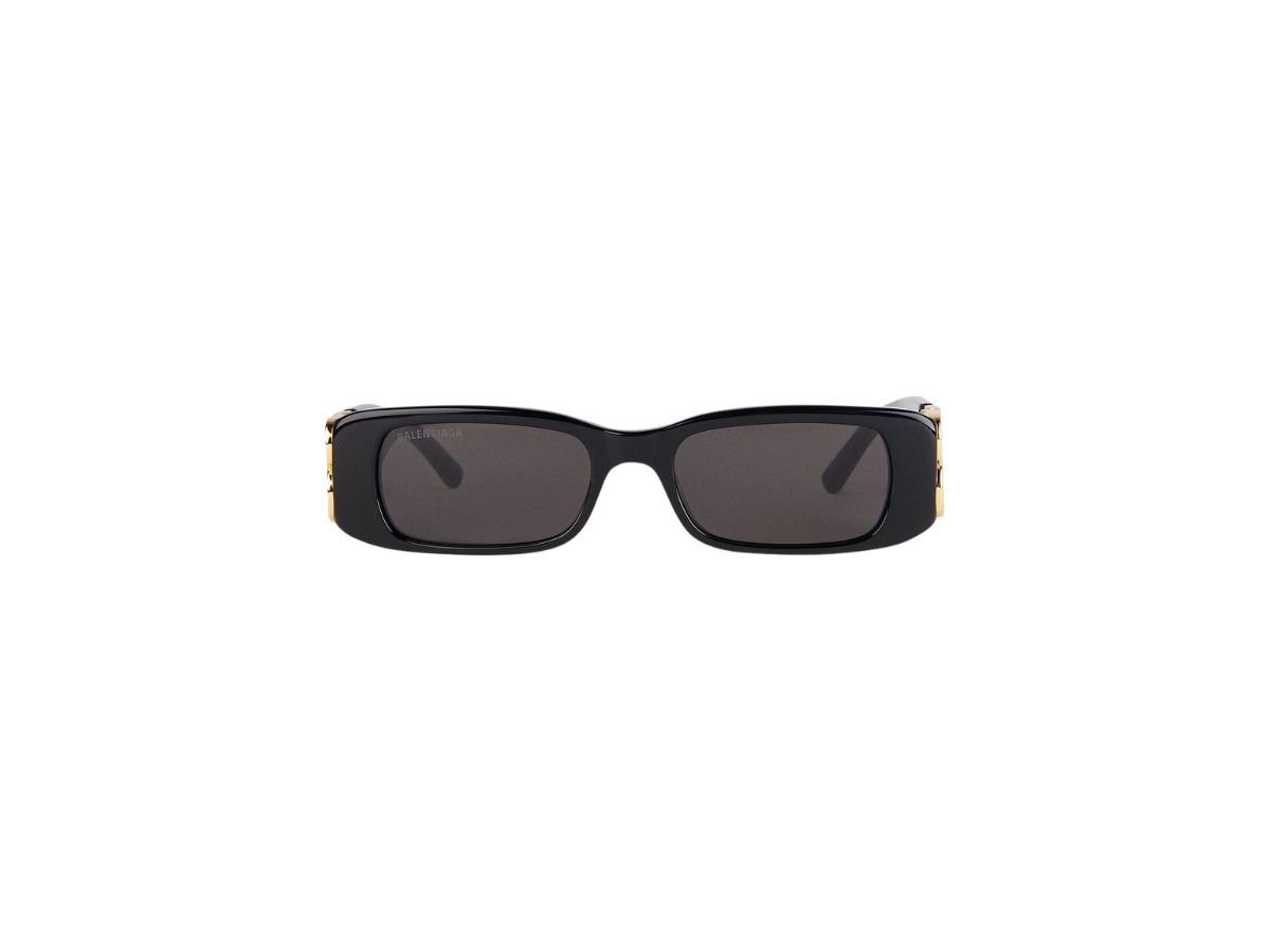 Balenciaga Dynasty Rectangle Sunglasses In Black Acetate With Black Lenses Gold Toned Hardware