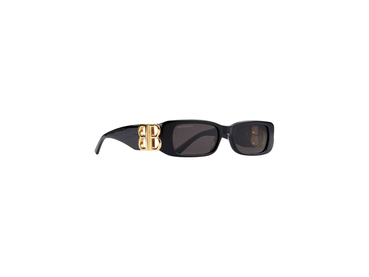 Balenciaga Dynasty Rectangle Sunglasses In Black Acetate With Black Lenses Gold Toned Hardware