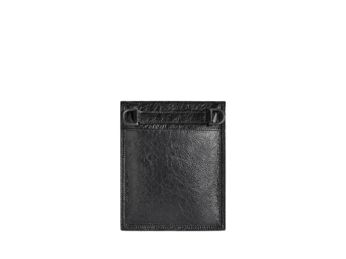 Balenciaga Explorer Small Pouch With Strap In Black Arena Lambskin Leather With Matte Black Hardware Black