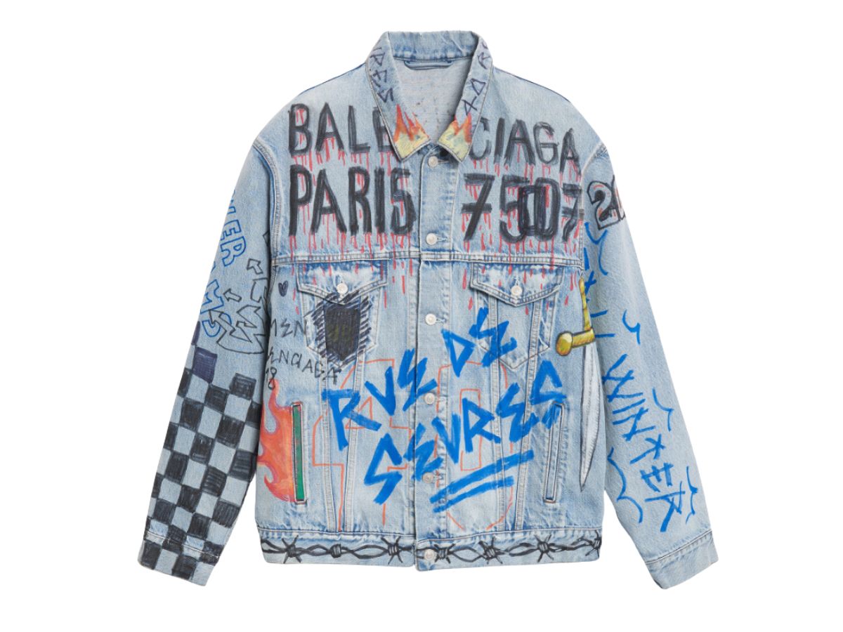 Balenciaga denim fashion jacket graffiti