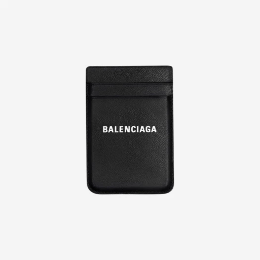 Balenciaga Grained Calfskin Cash Magnetic Card Holder Black White