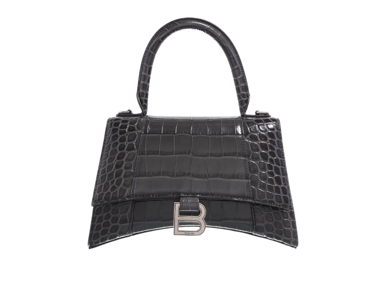 Women's Hourglass Small Handbag Crocodile Embossed in Black