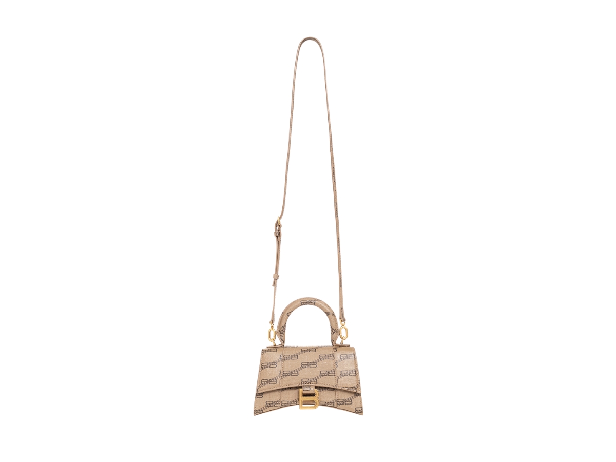 Balenciaga Hourglass Handbag XS BB Monogram Beige/Brown in Coated