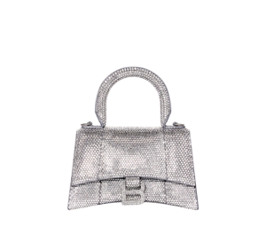 Balenciaga Hourglass Xs Handbag in Suede Calfskin with Rhinestones - White